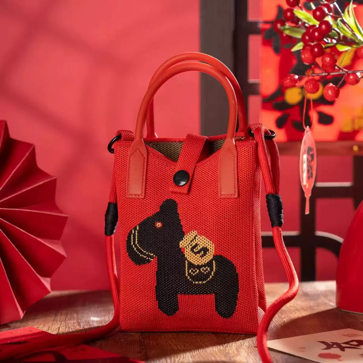 Year of the Horse Knit Crossbody Phone Bag