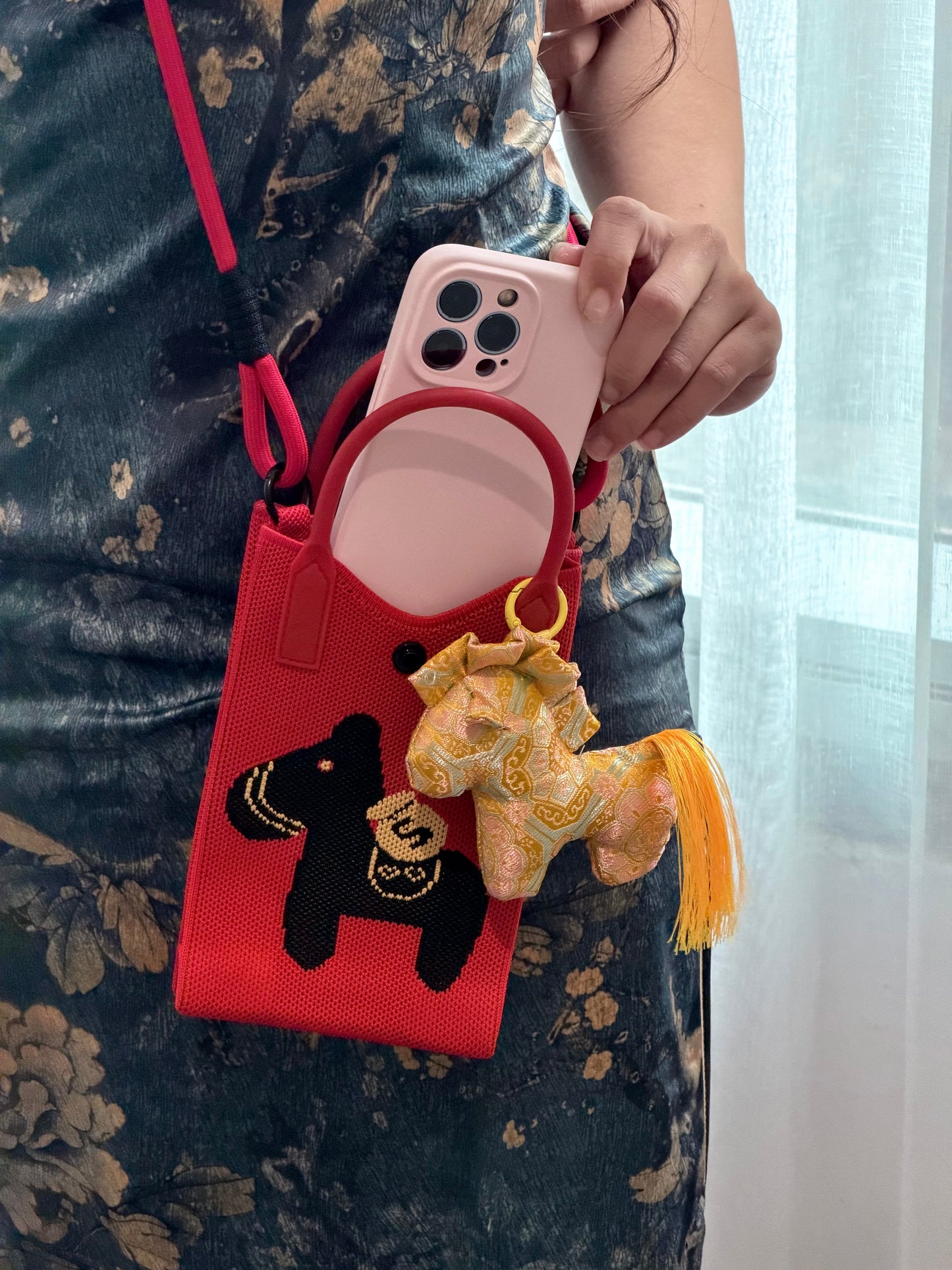 Year of the Horse Knit Crossbody Phone Bag